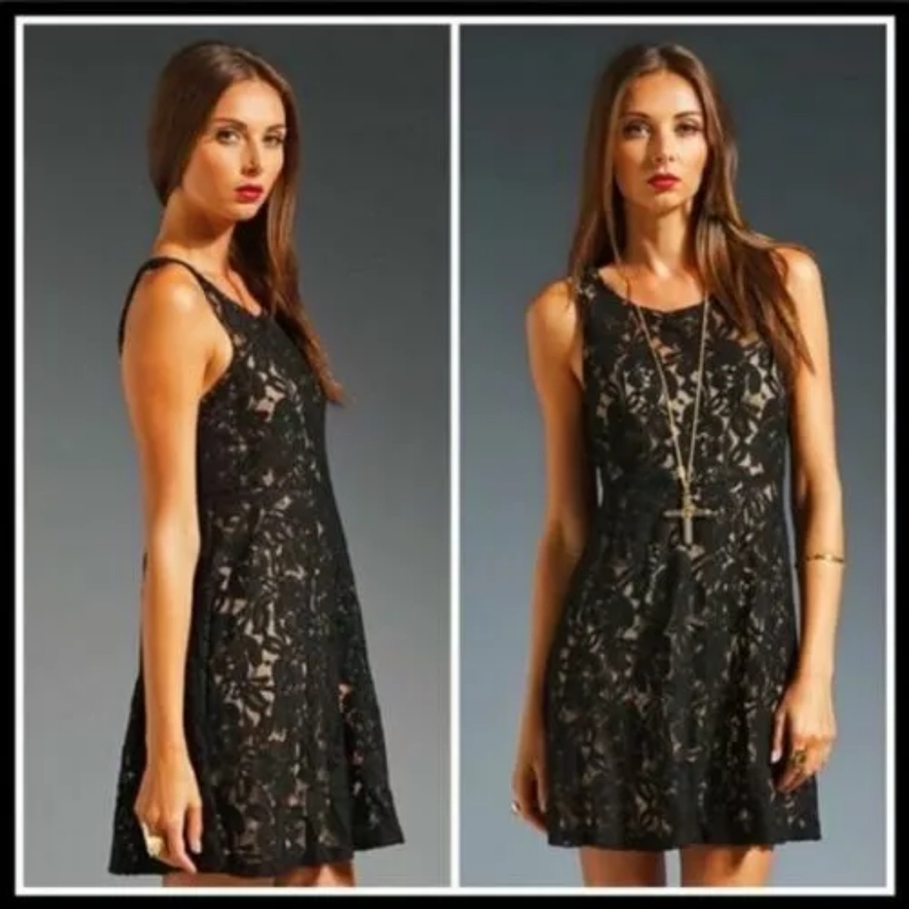 Free People Black And Beige Lace Dress, Size Small